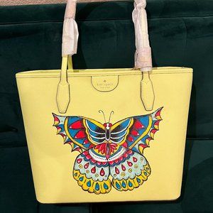 NWT Kate Spade Kiwi Green Pebbled Leather Hand Painted Shoulder Bag